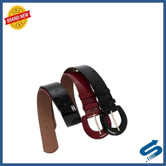 Wide Patent Leather Belt with Big Buckle - Adjustable Waistband for Dresses